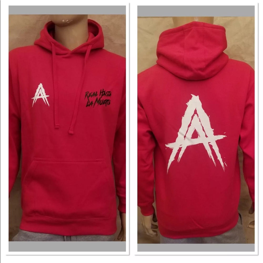 Men Anuel AA back print Red or Black Hoodie